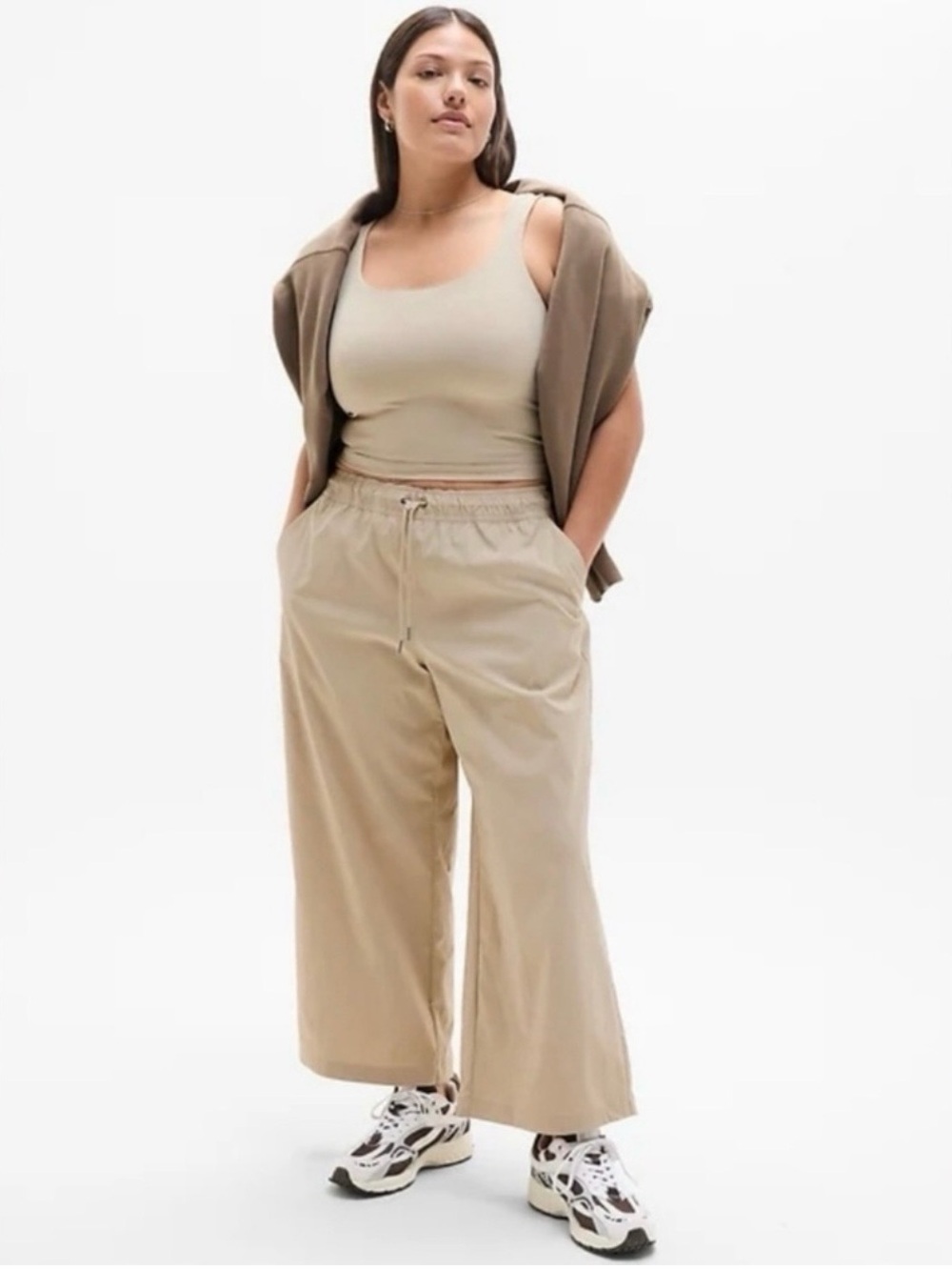 Athleta Khaki Midday Cropped Poplin Performance Pant - Size: Large